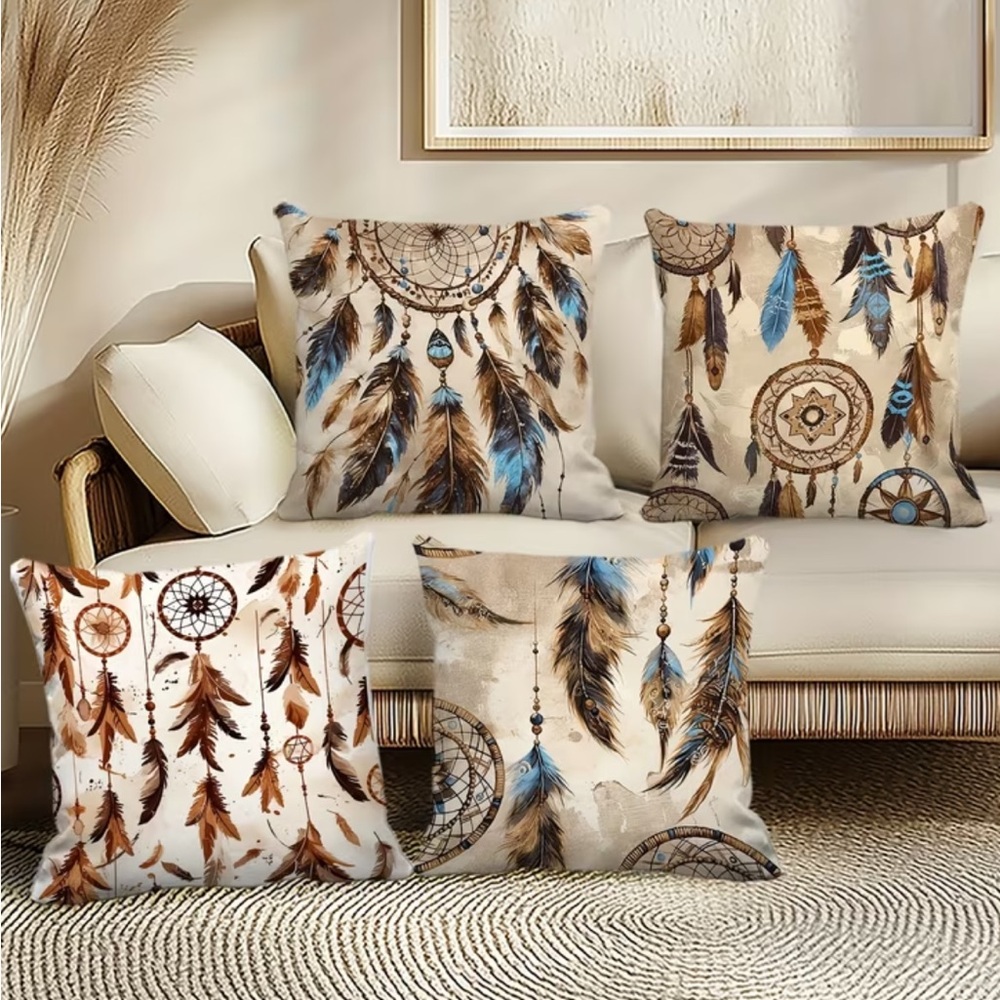 Dreamcatcher Feather Throw Pillow Covers| Western Tribal Feather Design